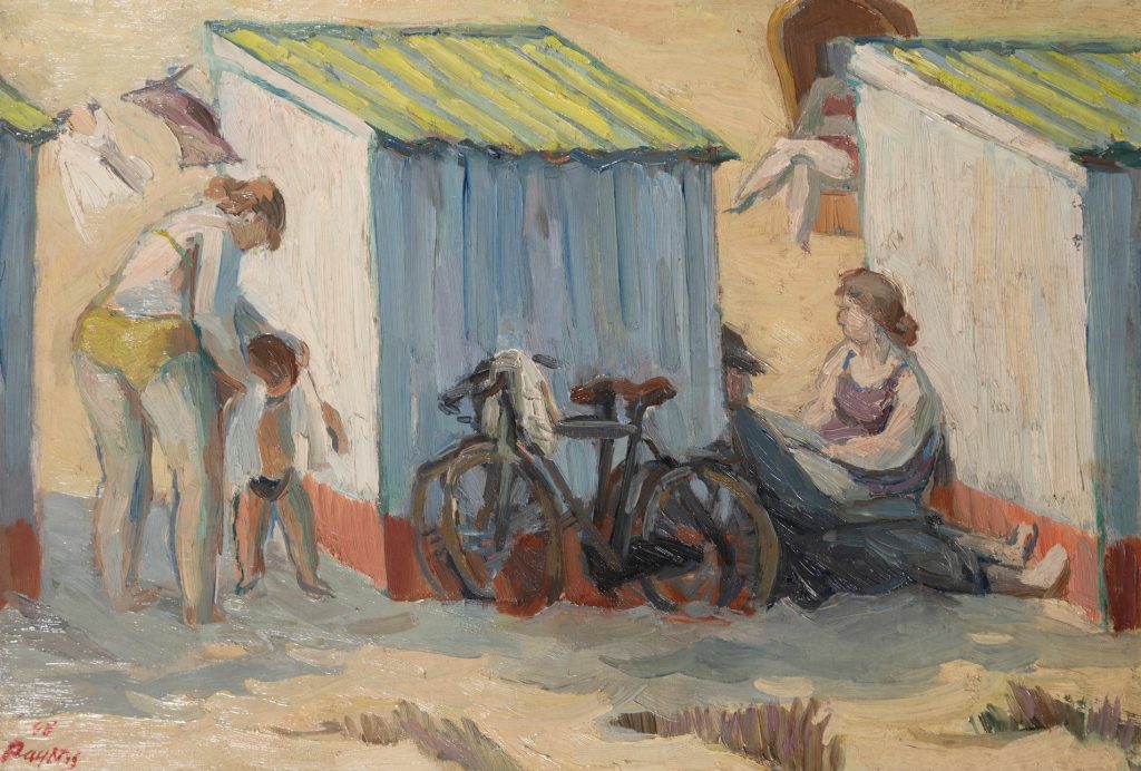 Hans Bayens, Strandhuisjes, 1948, olieverf op doek. Foto C.A. Boon Fotografie